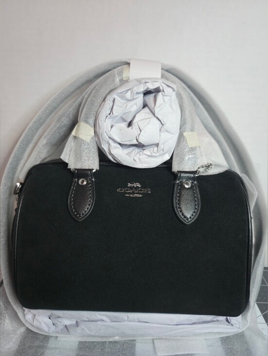 Coach Handbags - Coach Black Suede Mini Rowan With Cherry Charm